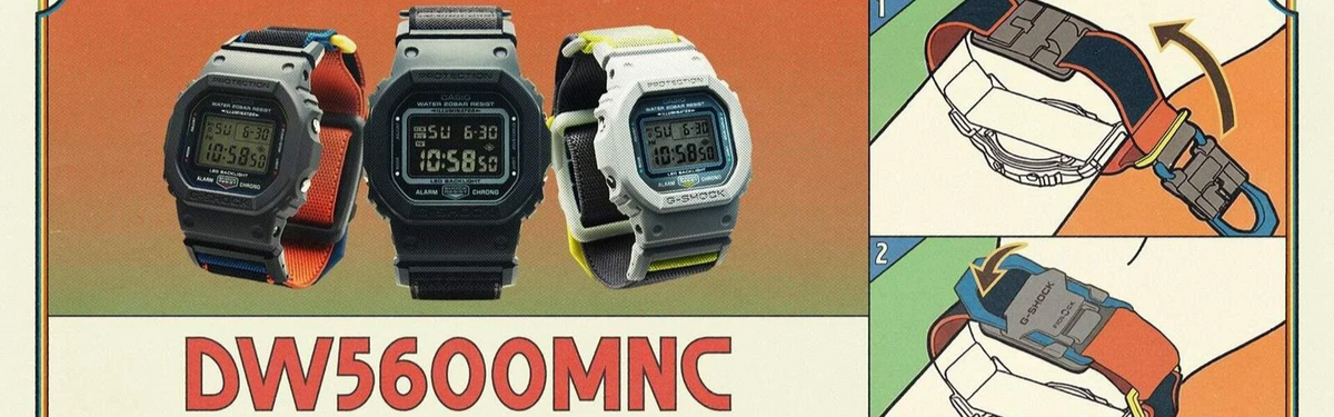 G-SHOCK DW-5600MNC: текстилна каишка с FIDLOCK® и характеристики